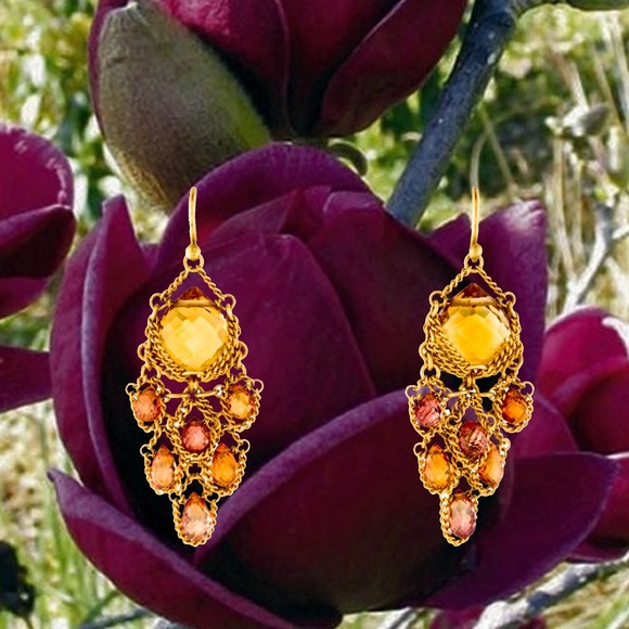 SOLD - Anthony Nak Orange Sapphire 18K Gold Earrings - Picture 2 of 5
